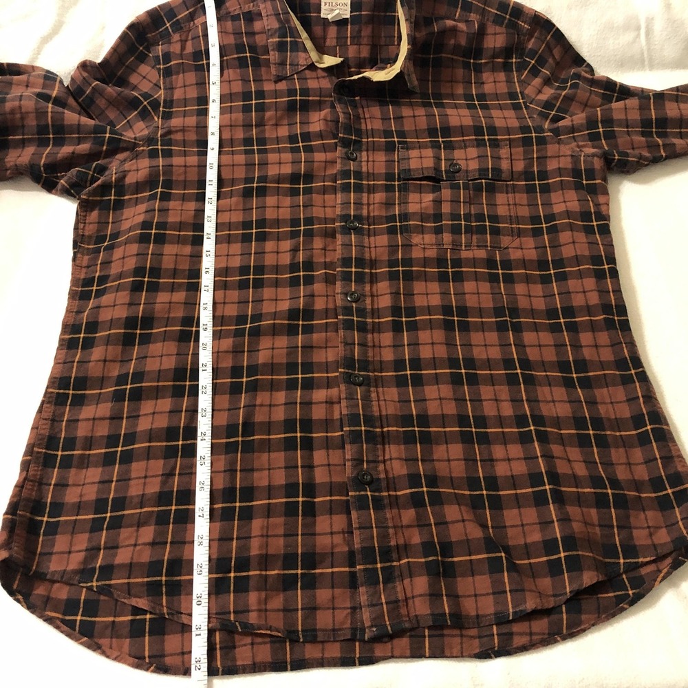 Filson Shirt Mens XL Brown Plaid Cotton Long Sleeve Button Front Casual - Picture 8 of 9